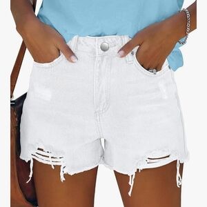 Women's White Distressed Denim Shorts High Waisted Size 2XL New!!